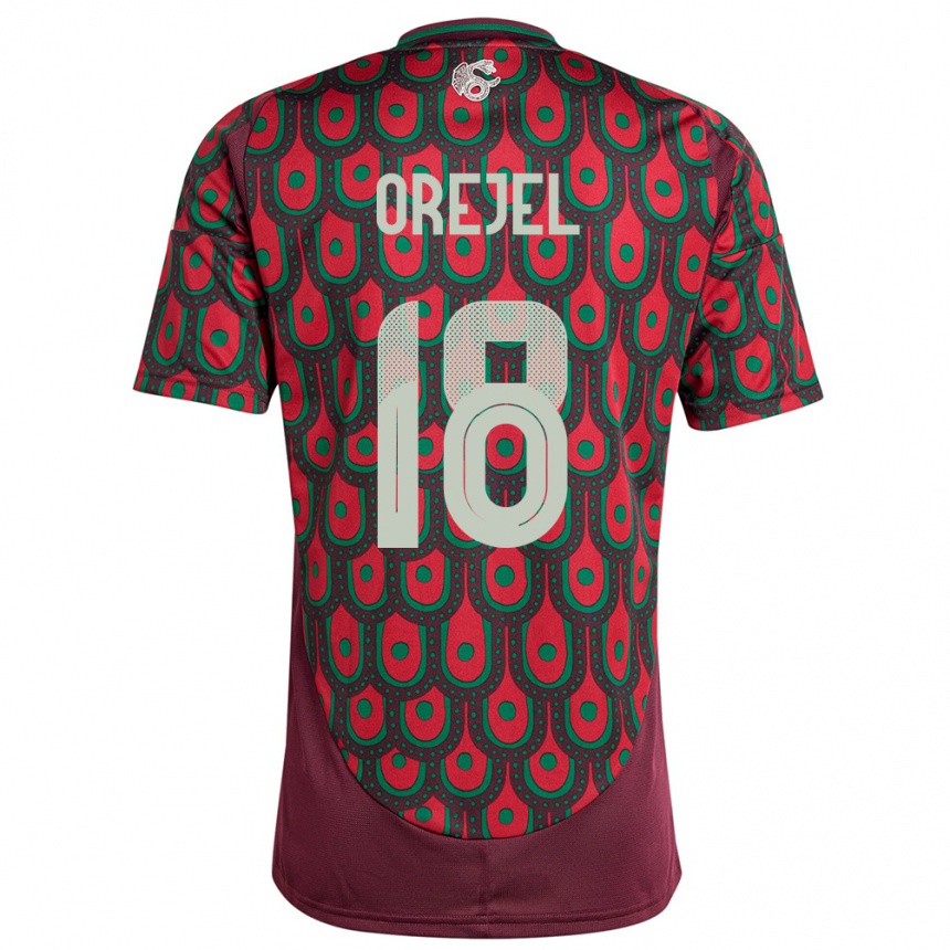 Kinder Fußball Mexiko Jocelyn Orejel #18 Kastanienbraun Heimtrikot Trikot 24-26 T-Shirt Luxemburg