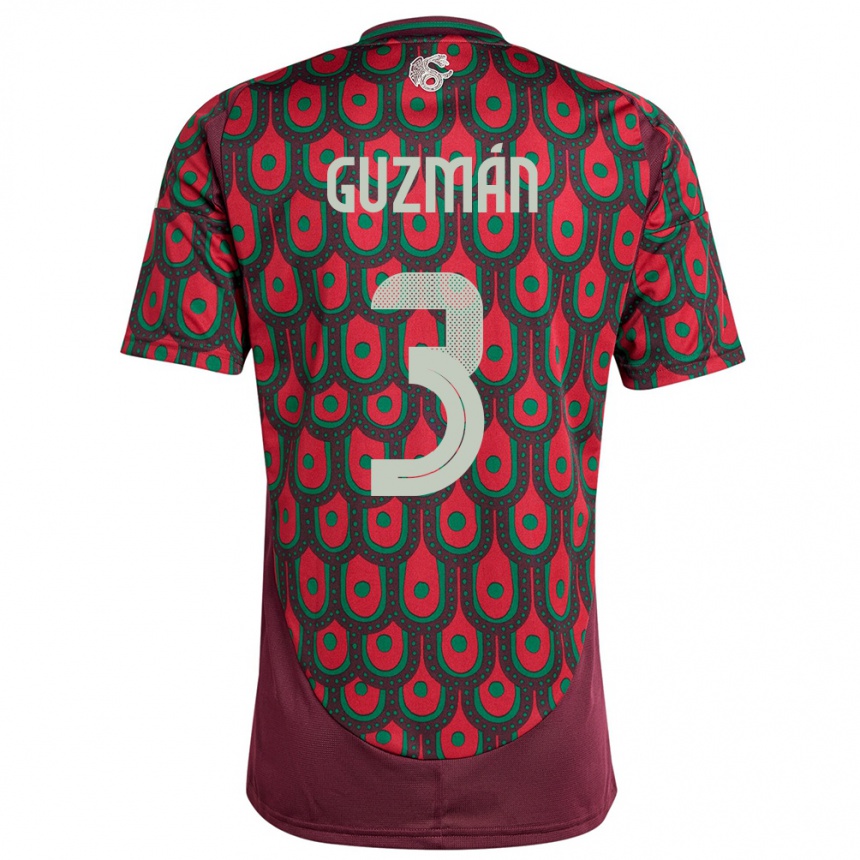 Kinder Fußball Mexiko Victor Guzman #3 Kastanienbraun Heimtrikot Trikot 24-26 T-Shirt Luxemburg