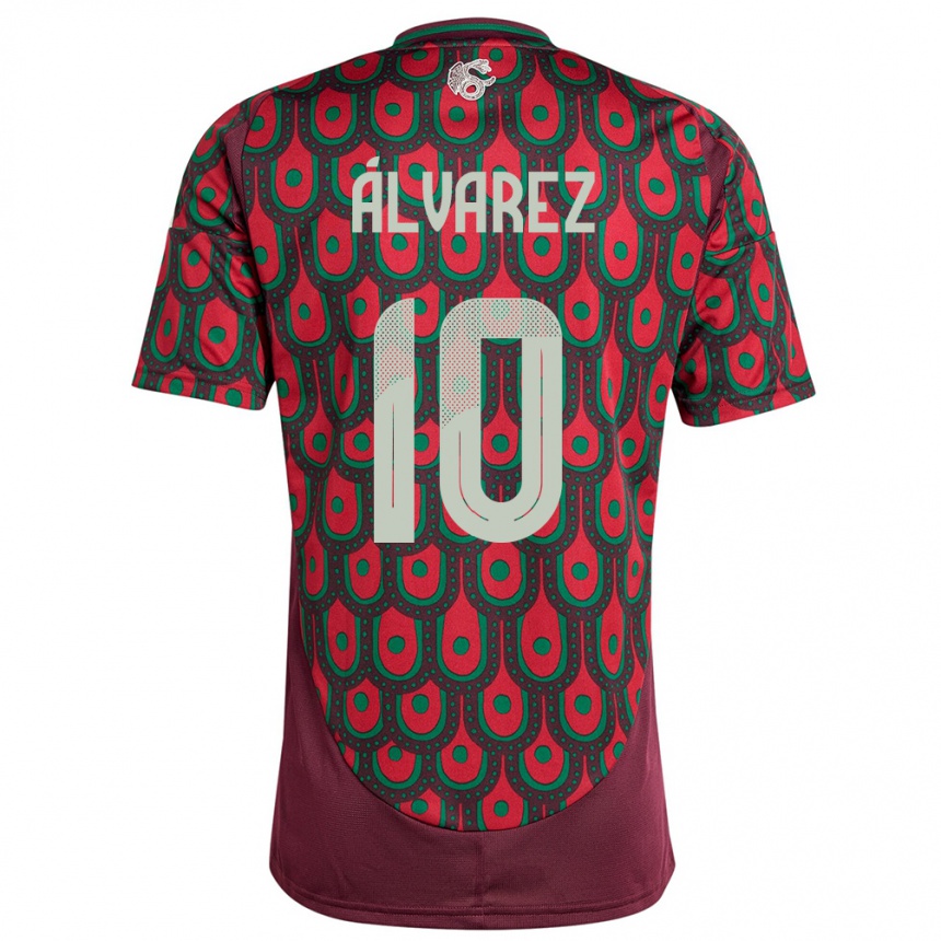Kinder Fußball Mexiko Efrain Alvarez #10 Kastanienbraun Heimtrikot Trikot 24-26 T-Shirt Luxemburg