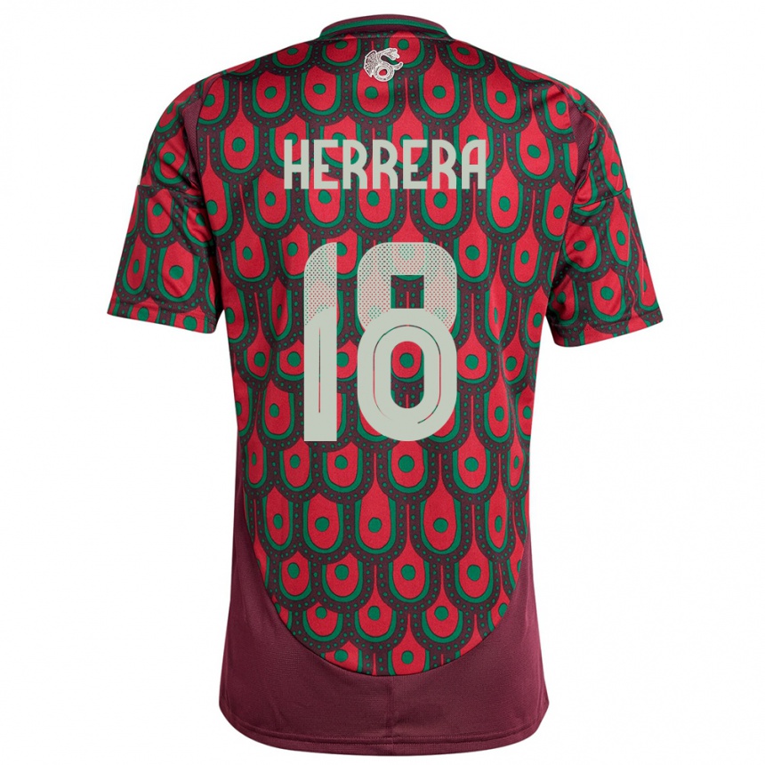 Kinder Fußball Mexiko Ozziel Herrera #18 Kastanienbraun Heimtrikot Trikot 24-26 T-Shirt Luxemburg
