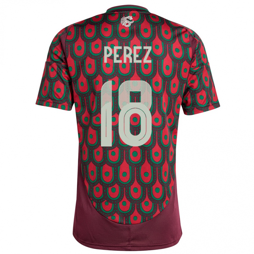 Kinder Fußball Mexiko Jonathan Perez #18 Kastanienbraun Heimtrikot Trikot 24-26 T-Shirt Luxemburg