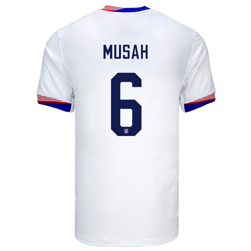 Kinder Fußball Vereinigte Staaten Yunus Musah #6 Weiß Heimtrikot Trikot 24-26 T-Shirt Luxemburg