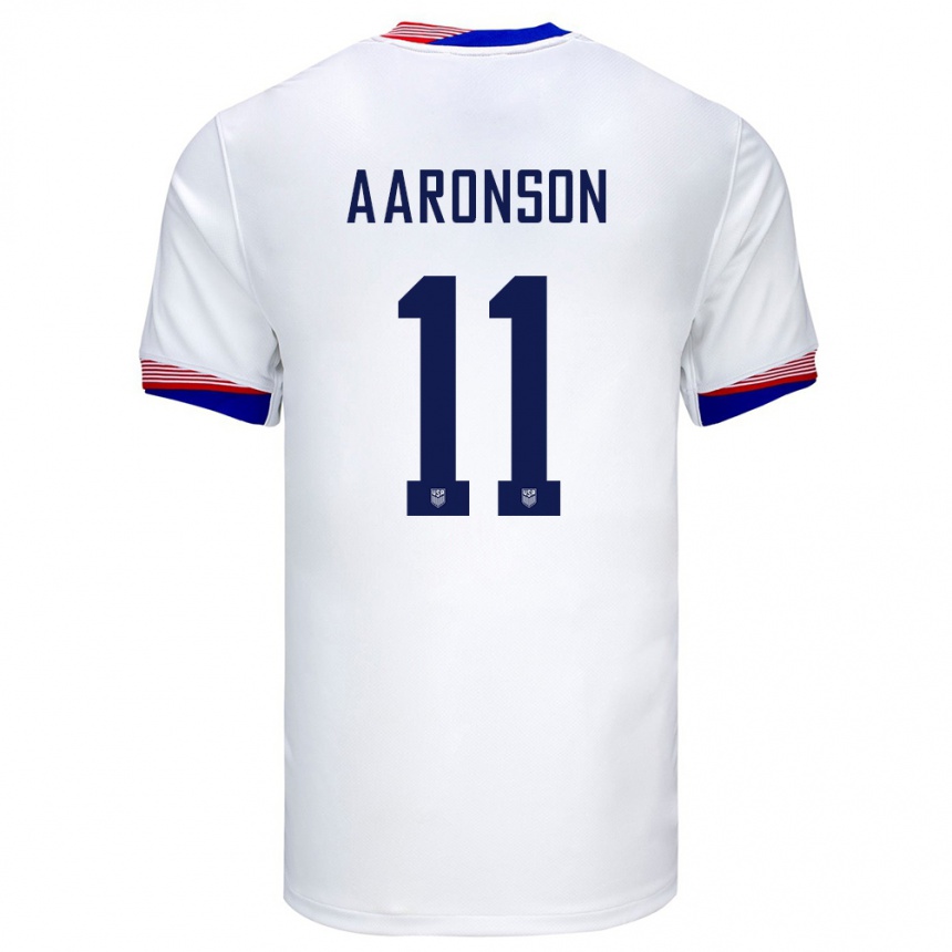 Kinder Fußball Vereinigte Staaten Brenden Aaronson #11 Weiß Heimtrikot Trikot 24-26 T-Shirt Luxemburg