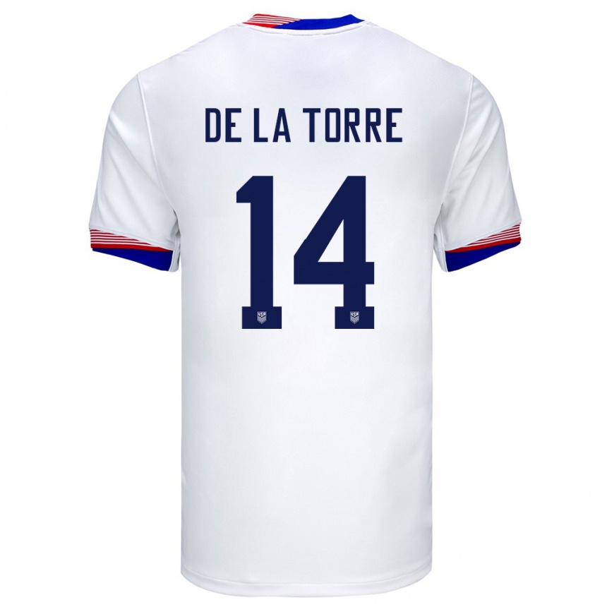 Kinder Fußball Vereinigte Staaten Luca De La Torre #14 Weiß Heimtrikot Trikot 24-26 T-Shirt Luxemburg