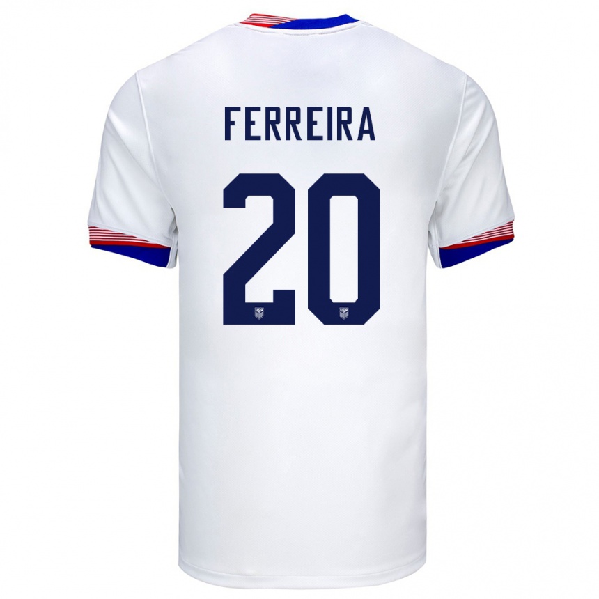 Kinder Fußball Vereinigte Staaten Jesus Ferreira #20 Weiß Heimtrikot Trikot 24-26 T-Shirt Luxemburg