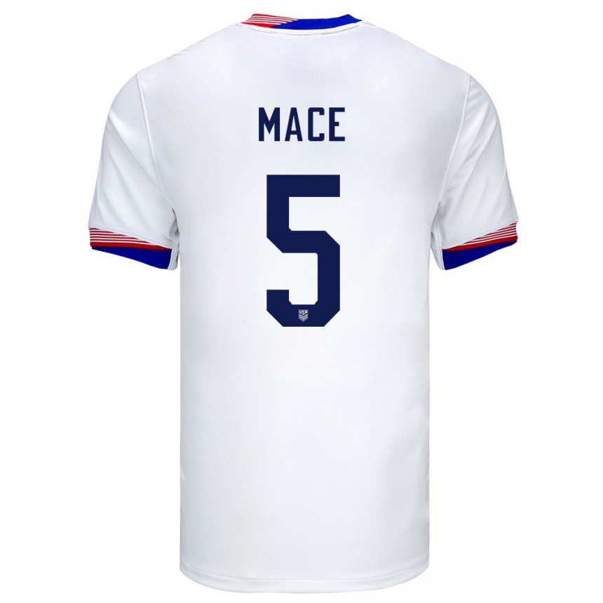 Kinder Fußball Vereinigte Staaten Hailie Mace #5 Weiß Heimtrikot Trikot 24-26 T-Shirt Luxemburg