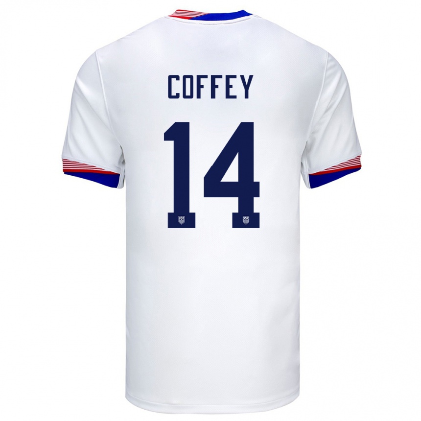 Kinder Fußball Vereinigte Staaten Sam Coffey #14 Weiß Heimtrikot Trikot 24-26 T-Shirt Luxemburg