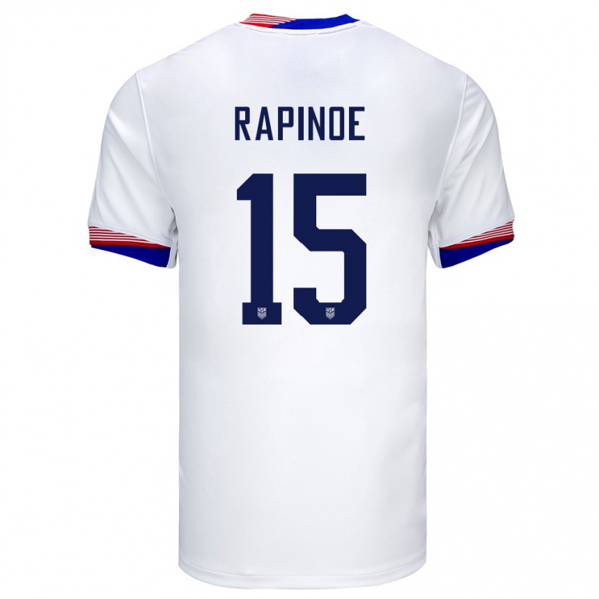 Kinder Fußball Vereinigte Staaten Megan Rapinoe #15 Weiß Heimtrikot Trikot 24-26 T-Shirt Luxemburg