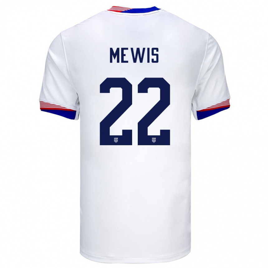 Kinder Fußball Vereinigte Staaten Kristie Mewis #22 Weiß Heimtrikot Trikot 24-26 T-Shirt Luxemburg