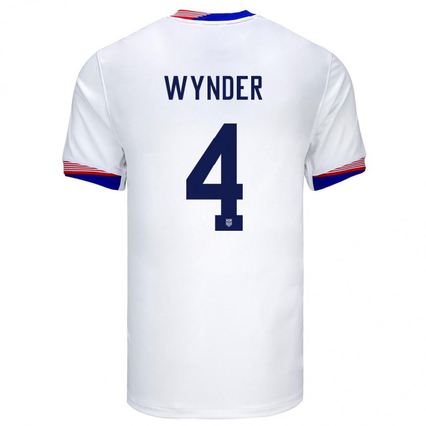 Kinder Fußball Vereinigte Staaten Joshua Wynder #4 Weiß Heimtrikot Trikot 24-26 T-Shirt Luxemburg