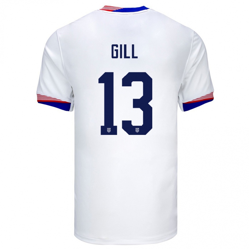 Kinder Fußball Vereinigte Staaten Adrian Gill #13 Weiß Heimtrikot Trikot 24-26 T-Shirt Luxemburg
