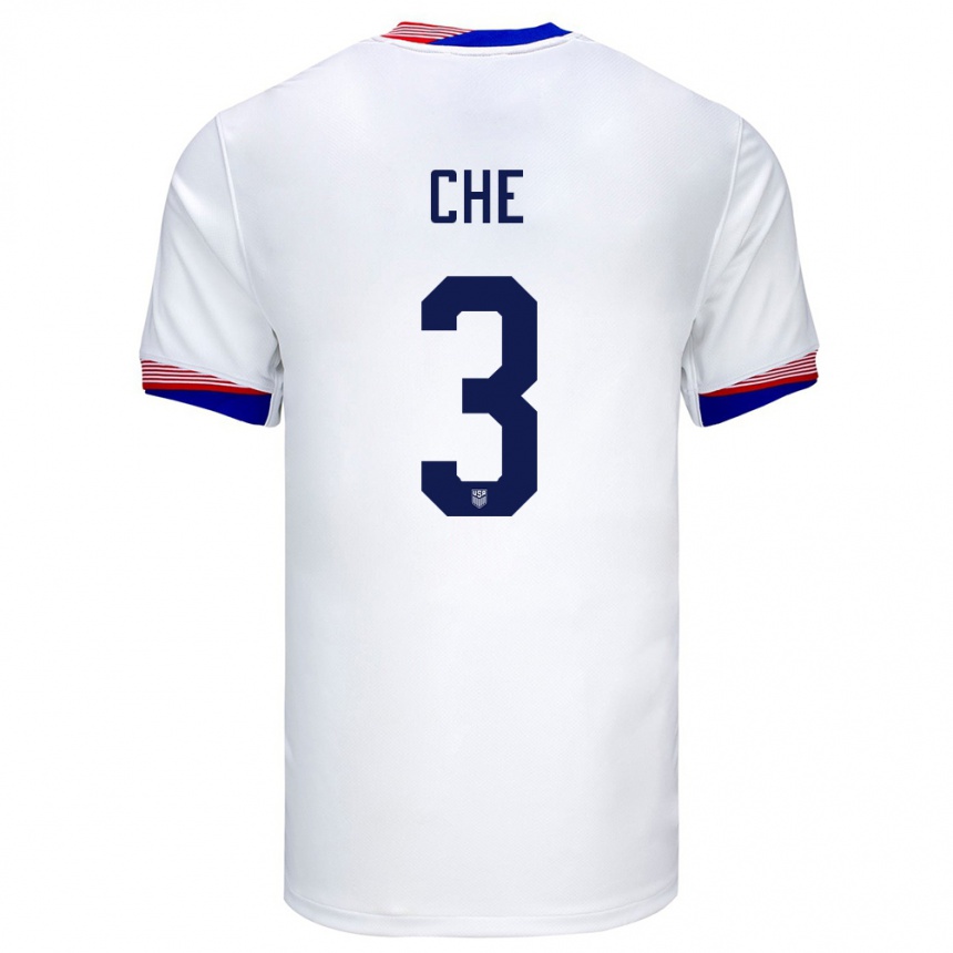 Kinder Fußball Vereinigte Staaten Justin Che #3 Weiß Heimtrikot Trikot 24-26 T-Shirt Luxemburg