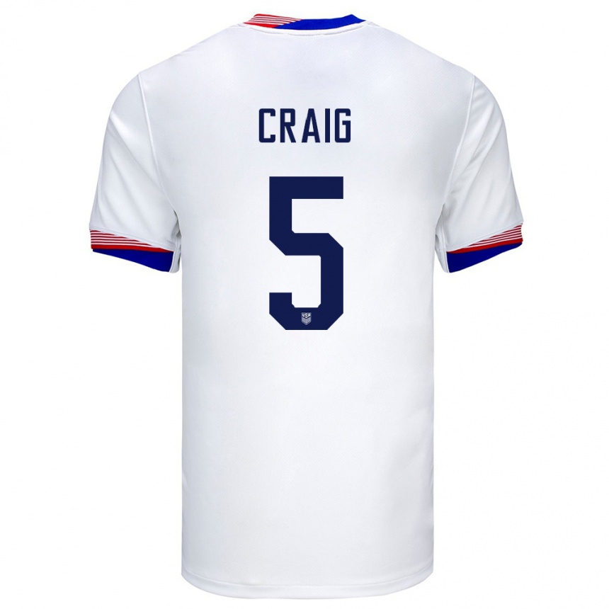 Kinder Fußball Vereinigte Staaten Brandan Craig #5 Weiß Heimtrikot Trikot 24-26 T-Shirt Luxemburg