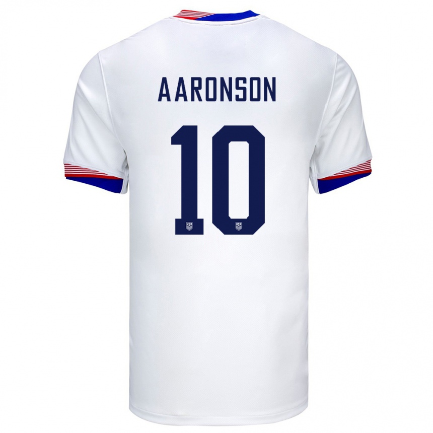 Kinder Fußball Vereinigte Staaten Paxten Aaronson #10 Weiß Heimtrikot Trikot 24-26 T-Shirt Luxemburg