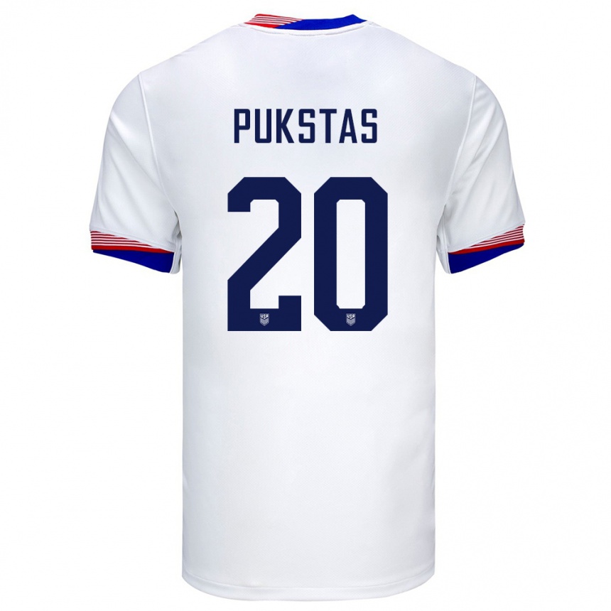 Kinder Fußball Vereinigte Staaten Rokas Pukstas #20 Weiß Heimtrikot Trikot 24-26 T-Shirt Luxemburg