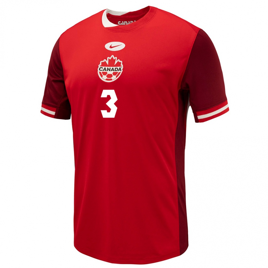 Kinder Fußball Kanada Kwasi Poku #3 Rot Heimtrikot Trikot 24-26 T-Shirt Luxemburg