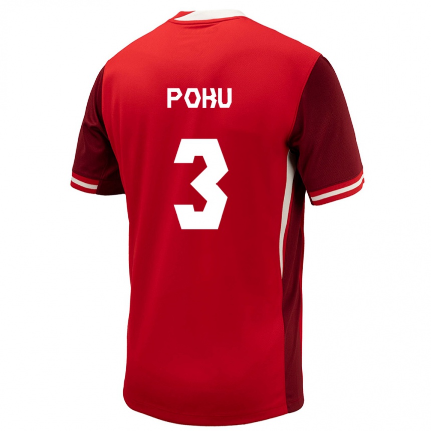 Kinder Fußball Kanada Kwasi Poku #3 Rot Heimtrikot Trikot 24-26 T-Shirt Luxemburg