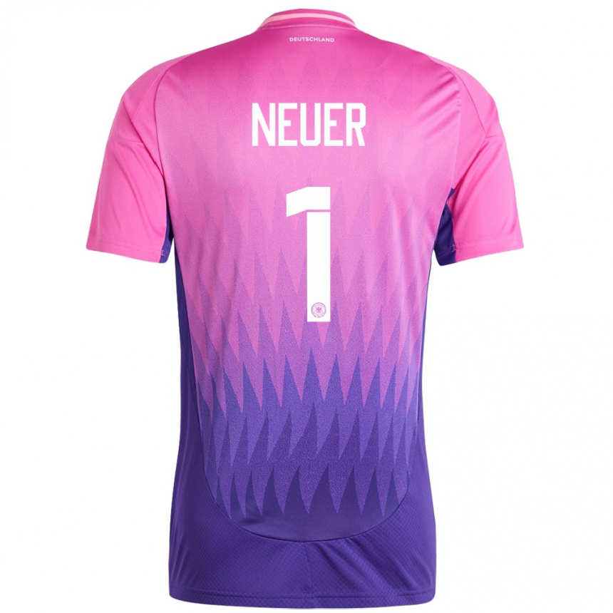 Kinder Fußball Deutschland Manuel Neuer #1 Pink Lila Auswärtstrikot Trikot 24-26 T-Shirt Luxemburg
