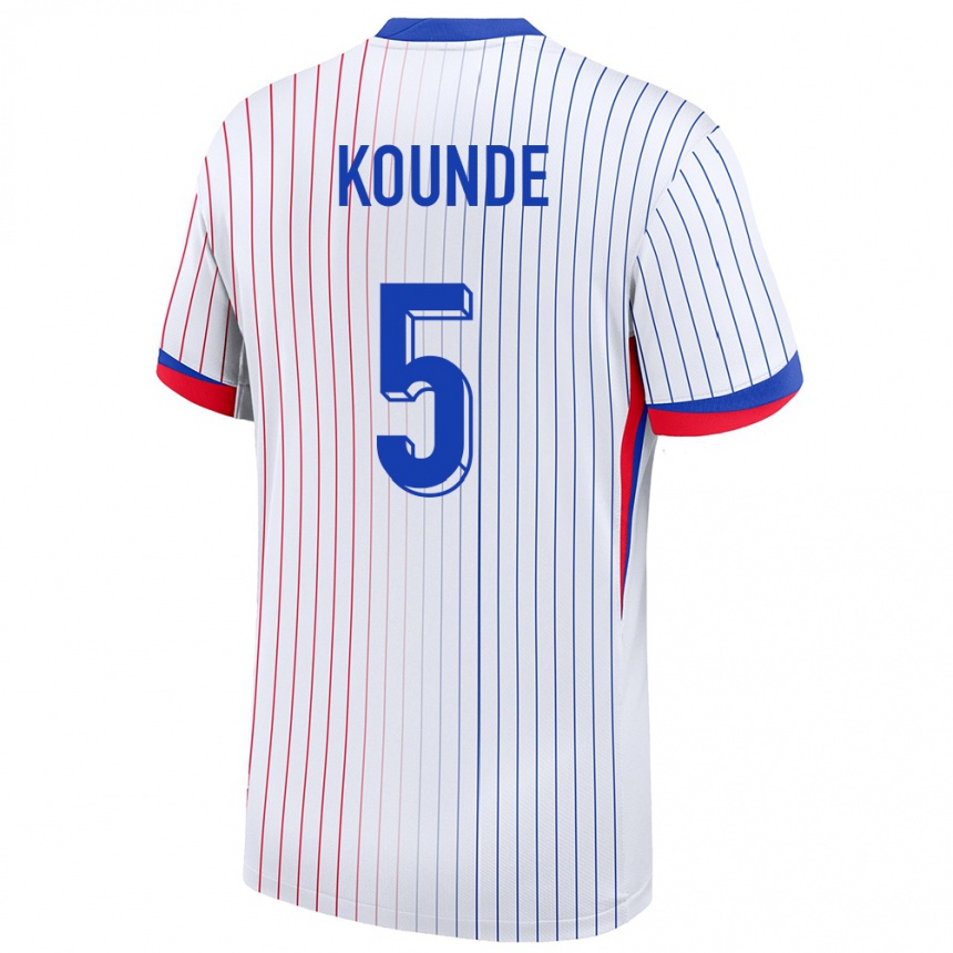 Kinder Fußball Frankreich Jules Kounde #5 Weiß Auswärtstrikot Trikot 24-26 T-Shirt Luxemburg