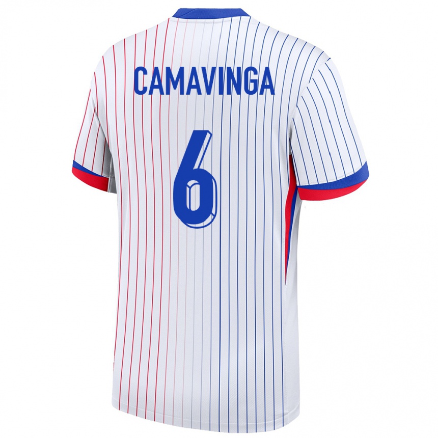 Kinder Fußball Frankreich Eduardo Camavinga #6 Weiß Auswärtstrikot Trikot 24-26 T-Shirt Luxemburg