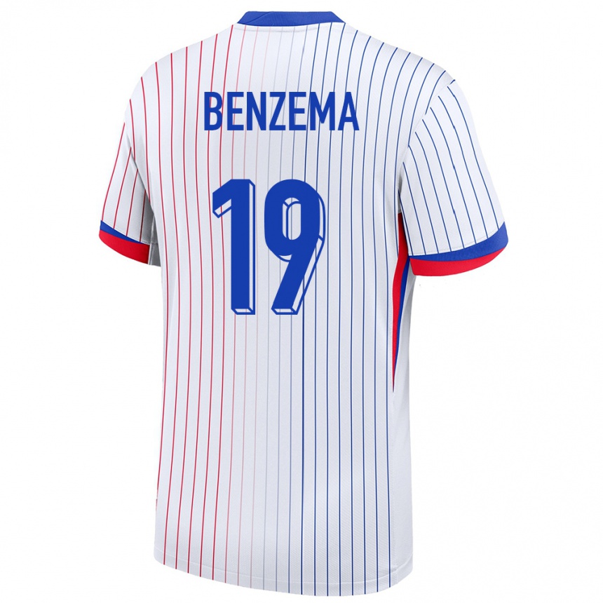 Kinder Fußball Frankreich Karim Benzema #19 Weiß Auswärtstrikot Trikot 24-26 T-Shirt Luxemburg