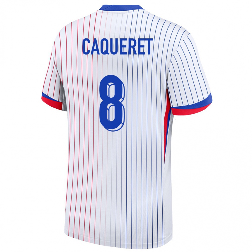 Kinder Fußball Frankreich Maxence Caqueret #8 Weiß Auswärtstrikot Trikot 24-26 T-Shirt Luxemburg