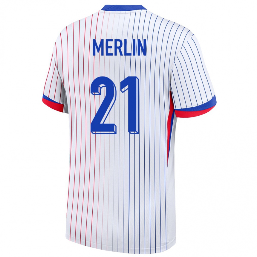 Kinder Fußball Frankreich Quentin Merlin #21 Weiß Auswärtstrikot Trikot 24-26 T-Shirt Luxemburg