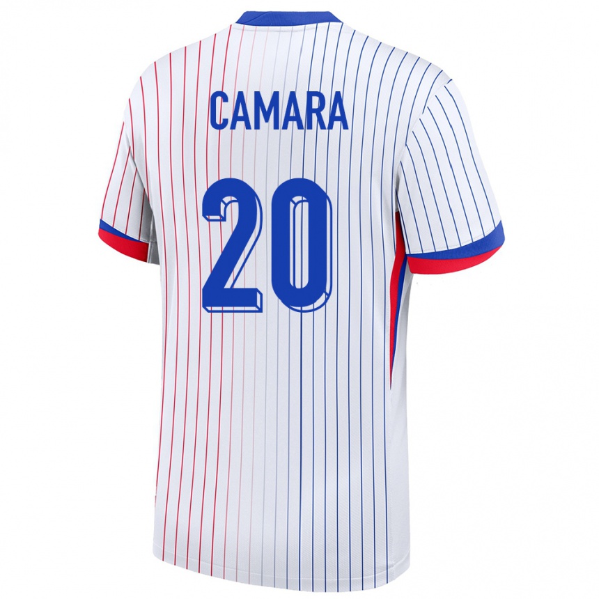 Kinder Fußball Frankreich Ousmane Camara #20 Weiß Auswärtstrikot Trikot 24-26 T-Shirt Luxemburg