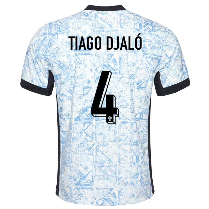 Kinder Fußball Portugal Tiago Djalo #4 Cremeblau Auswärtstrikot Trikot 24-26 T-Shirt Luxemburg