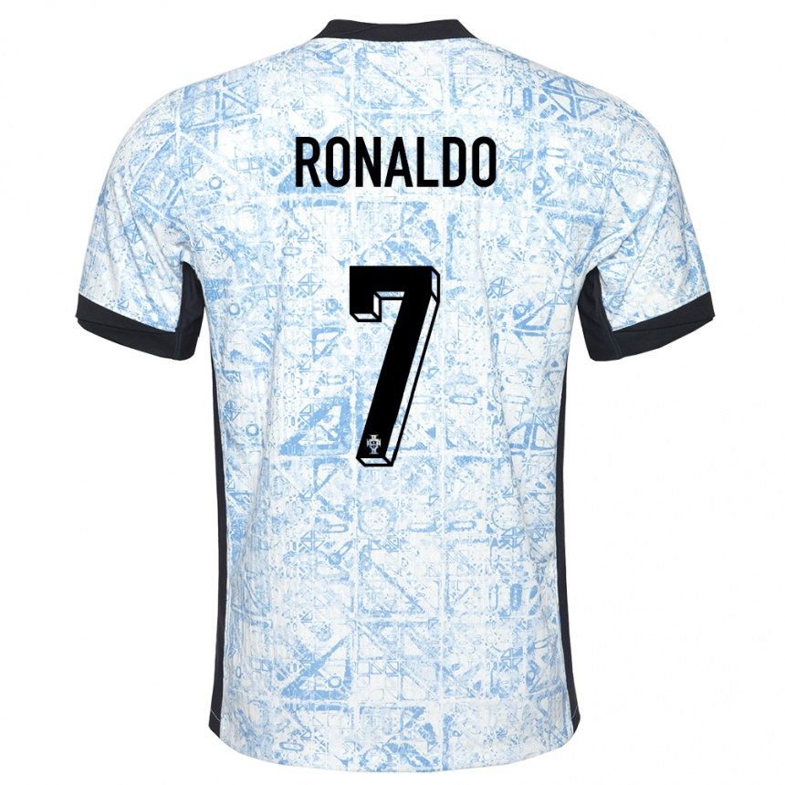 Kinder Fußball Portugal Cristiano Ronaldo #7 Cremeblau Auswärtstrikot Trikot 24-26 T-Shirt Luxemburg