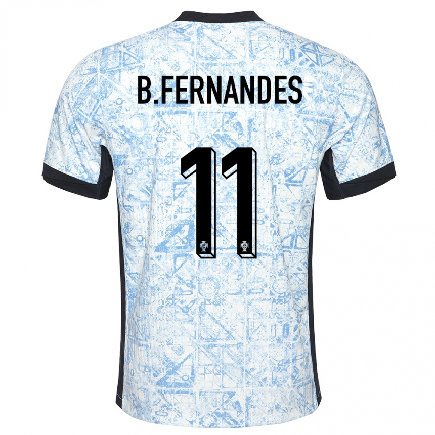 Kinder Fußball Portugal Bruno Fernandes #11 Cremeblau Auswärtstrikot Trikot 24-26 T-Shirt Luxemburg