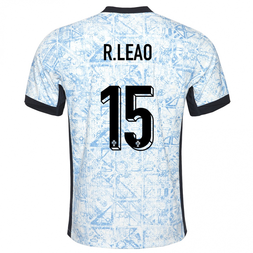 Kinder Fußball Portugal Rafael Leao #15 Cremeblau Auswärtstrikot Trikot 24-26 T-Shirt Luxemburg
