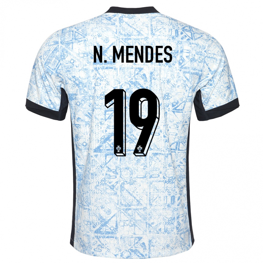 Kinder Fußball Portugal Nuno Mendes #19 Cremeblau Auswärtstrikot Trikot 24-26 T-Shirt Luxemburg