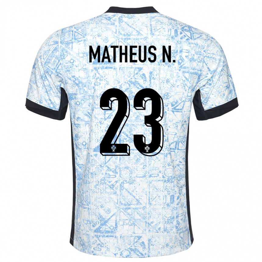 Kinder Fußball Portugal Matheus Nunes #23 Cremeblau Auswärtstrikot Trikot 24-26 T-Shirt Luxemburg