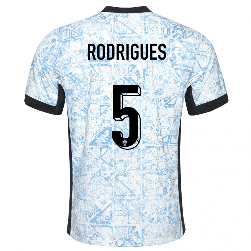 Kinder Fußball Portugal Rafael Rodrigues #5 Cremeblau Auswärtstrikot Trikot 24-26 T-Shirt Luxemburg