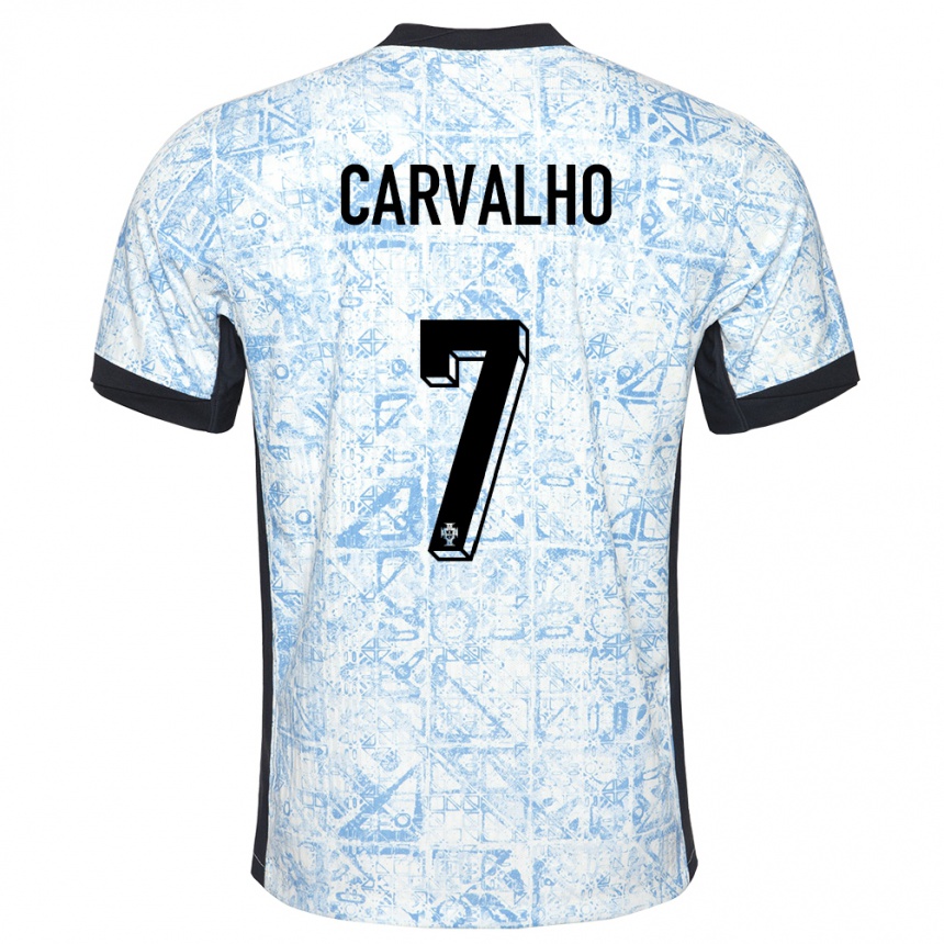 Kinder Fußball Portugal Fabio Carvalho #7 Cremeblau Auswärtstrikot Trikot 24-26 T-Shirt Luxemburg