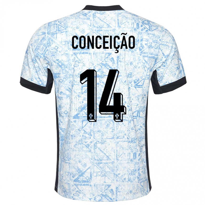 Kinder Fußball Portugal Rodrigo Conceicao #14 Cremeblau Auswärtstrikot Trikot 24-26 T-Shirt Luxemburg