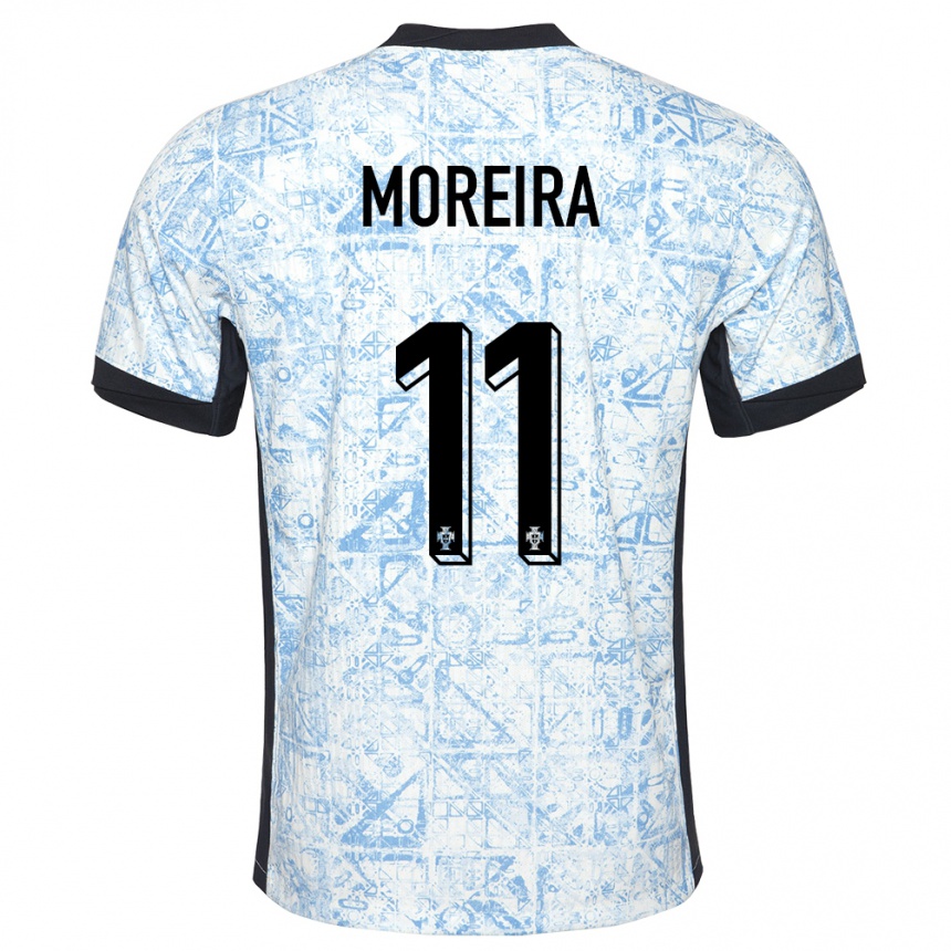 Kinder Fußball Portugal Diego Moreira #11 Cremeblau Auswärtstrikot Trikot 24-26 T-Shirt Luxemburg