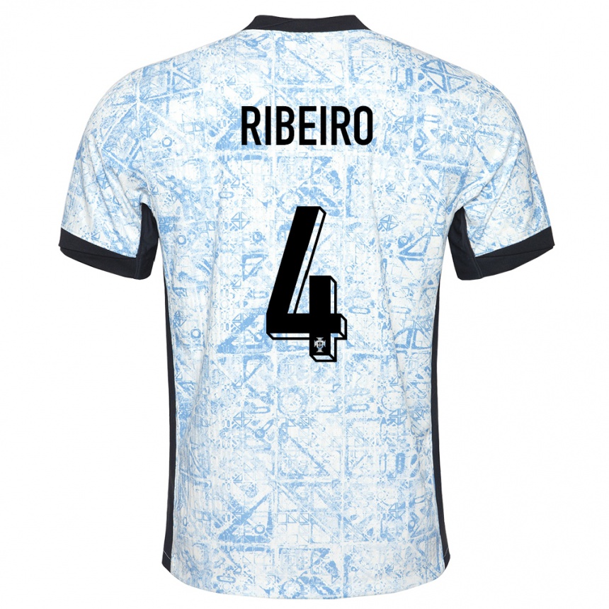 Kinder Fußball Portugal Ricardo Ribeiro #4 Cremeblau Auswärtstrikot Trikot 24-26 T-Shirt Luxemburg