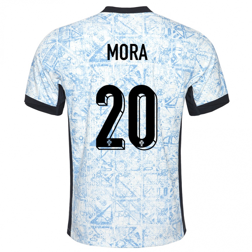 Kinder Fußball Portugal Rodrigo Mora #20 Cremeblau Auswärtstrikot Trikot 24-26 T-Shirt Luxemburg