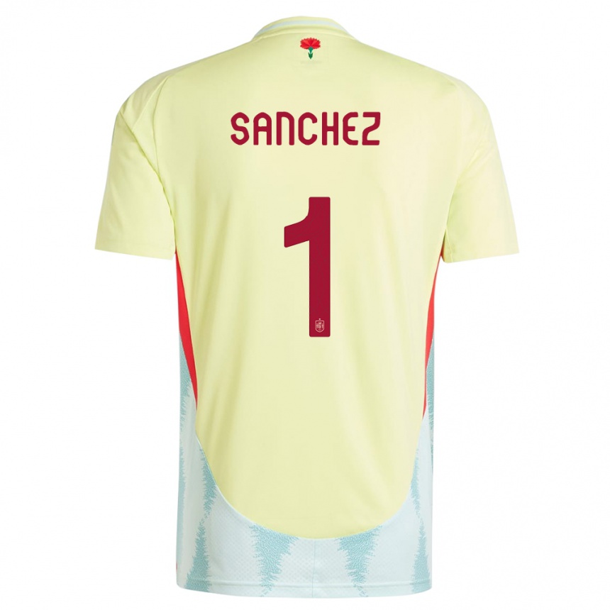 Kinder Fußball Spanien Robert Sanchez #1 Gelb Auswärtstrikot Trikot 24-26 T-Shirt Luxemburg