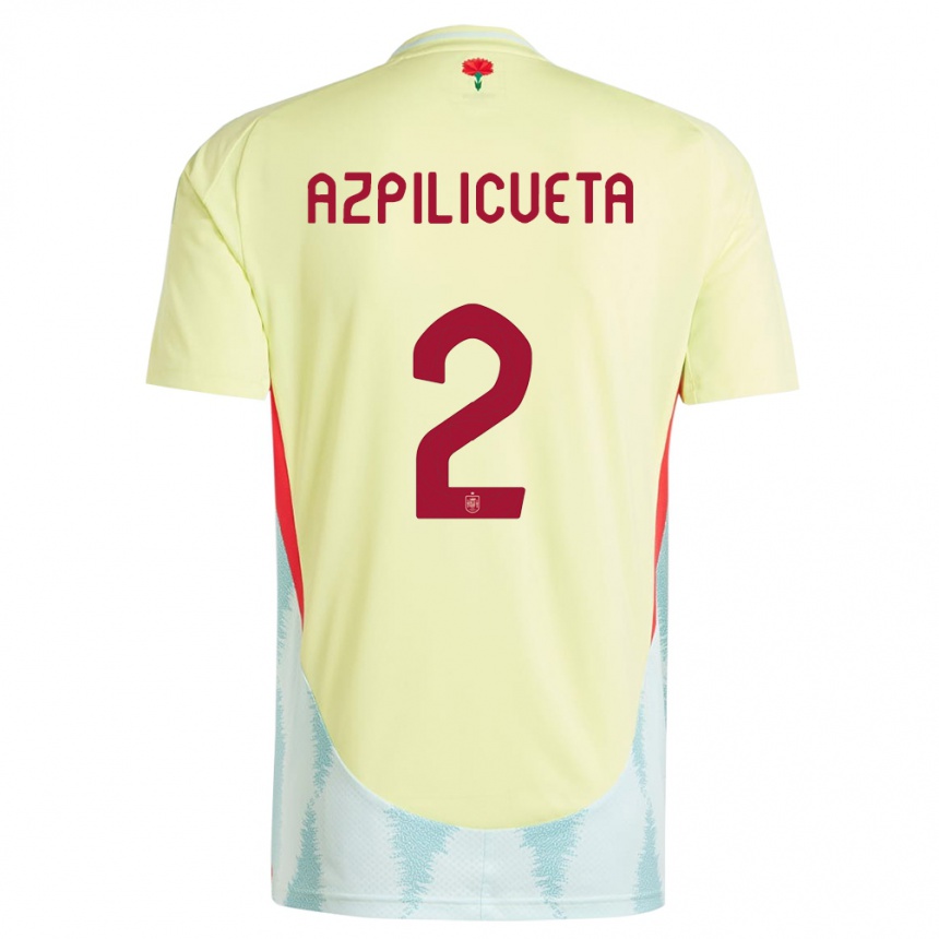 Kinder Fußball Spanien Cesar Azpilicueta #2 Gelb Auswärtstrikot Trikot 24-26 T-Shirt Luxemburg