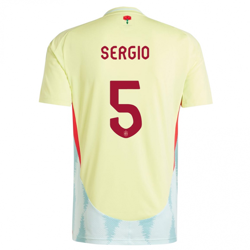 Kinder Fußball Spanien Sergio Busquets #5 Gelb Auswärtstrikot Trikot 24-26 T-Shirt Luxemburg
