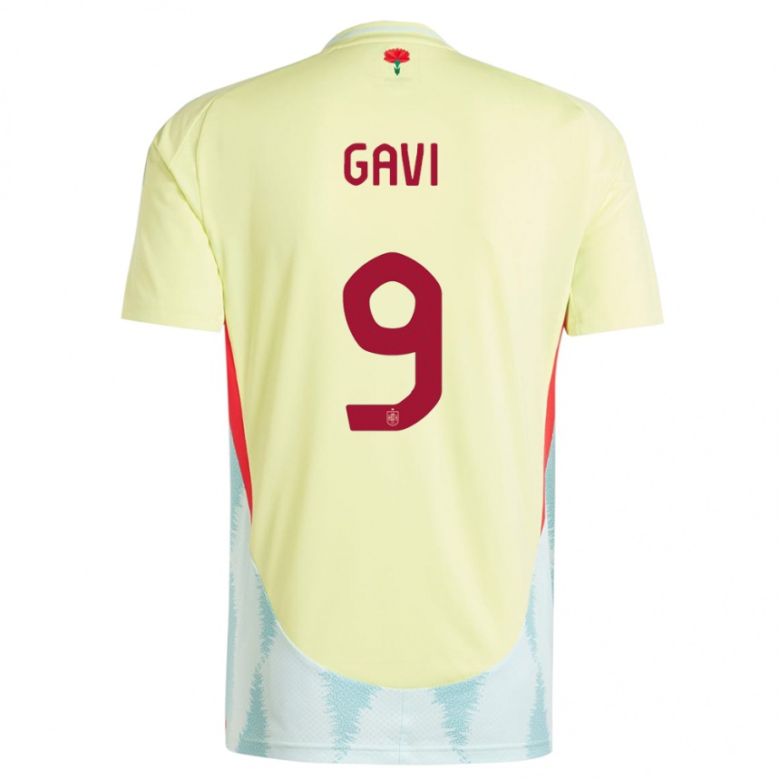 Kinder Fußball Spanien Gavi #9 Gelb Auswärtstrikot Trikot 24-26 T-Shirt Luxemburg