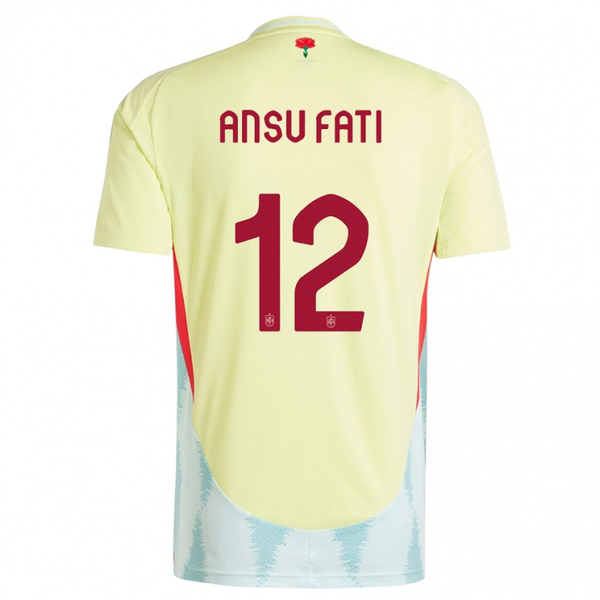 Kinder Fußball Spanien Ansu Fati #12 Gelb Auswärtstrikot Trikot 24-26 T-Shirt Luxemburg