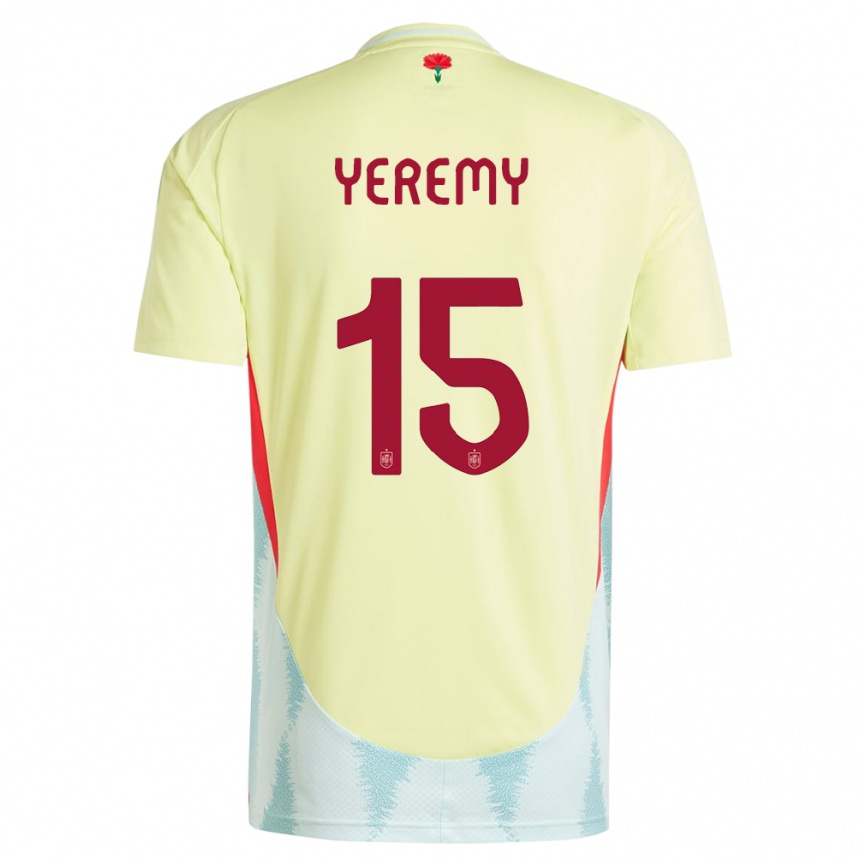 Kinder Fußball Spanien Yeremy Pino #15 Gelb Auswärtstrikot Trikot 24-26 T-Shirt Luxemburg