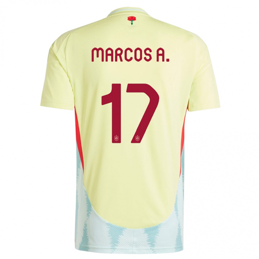 Kinder Fußball Spanien Marcos Alonso #17 Gelb Auswärtstrikot Trikot 24-26 T-Shirt Luxemburg