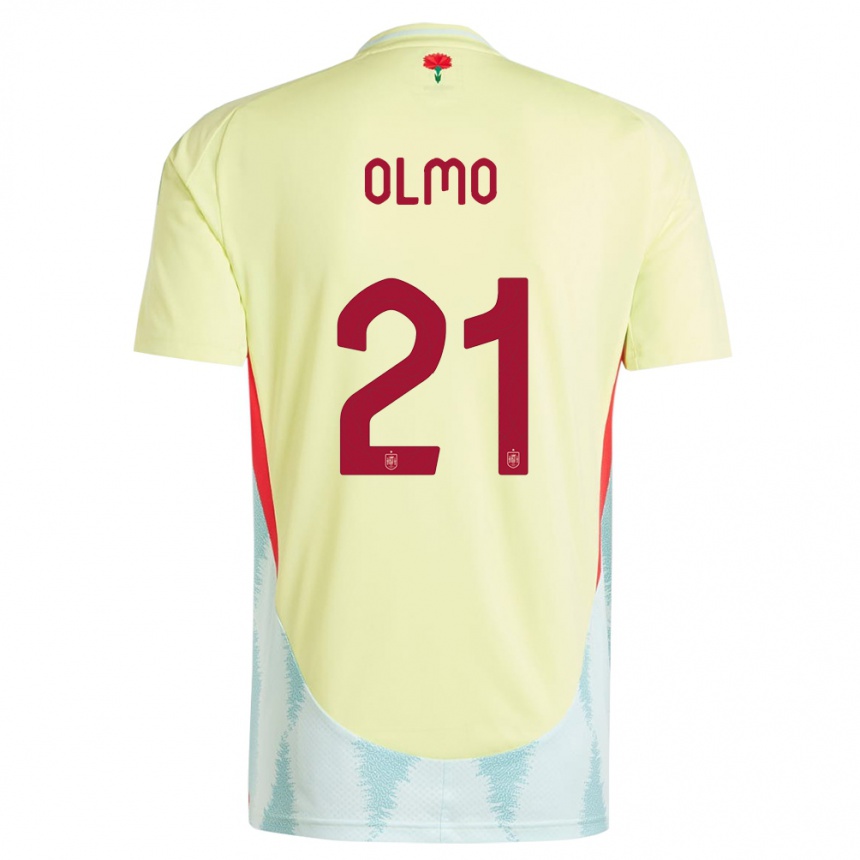 Kinder Fußball Spanien Dani Olmo #21 Gelb Auswärtstrikot Trikot 24-26 T-Shirt Luxemburg
