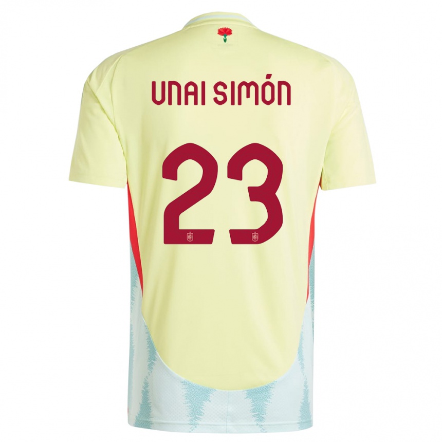 Kinder Fußball Spanien Unai Simon #23 Gelb Auswärtstrikot Trikot 24-26 T-Shirt Luxemburg