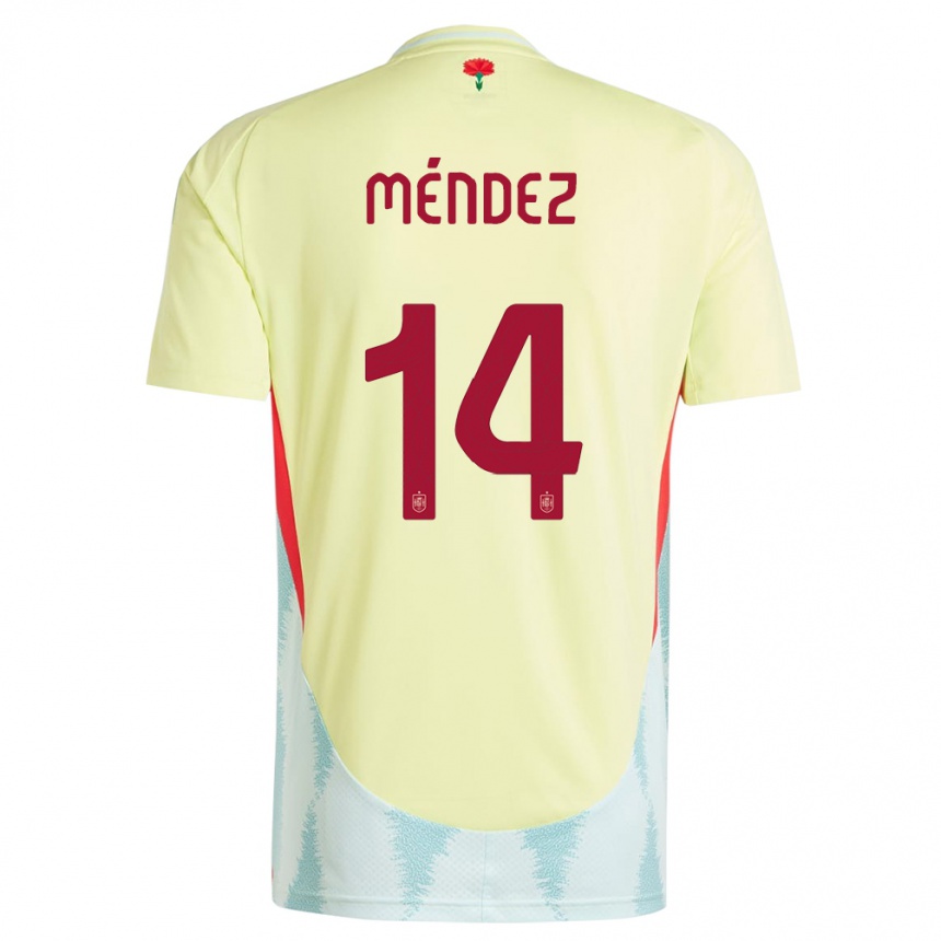 Kinder Fußball Spanien Maria Mendez #14 Gelb Auswärtstrikot Trikot 24-26 T-Shirt Luxemburg